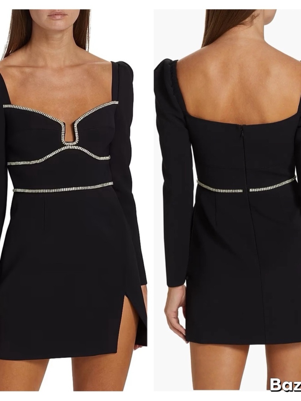 Self-Portrait Black Crepe Diamanté Crystal Mini Dress Size 10 NWOT